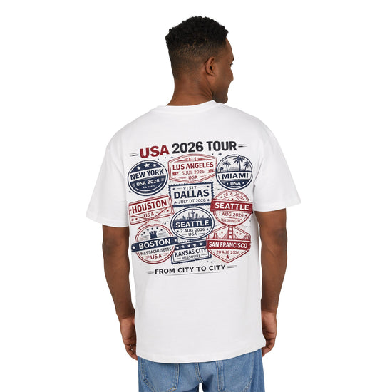 USA 2026 Tour T-Shirt – Vintage City Stamp Graphic Tee, New York Los Angeles Miami Dallas, Soccer Fan Shirt, Travel Streetwear
